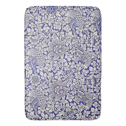 William Morris  Flowers Vogels Blauw Wit Badmat (Voorkant Verticaal)