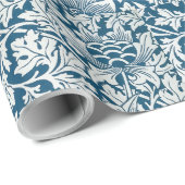 William Morris  Flowers Vogels Blauw Wit Cadeaupapier (Rol Hoek)