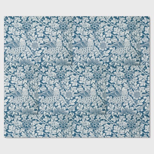 William Morris  Flowers Vogels Blauw Wit Cadeaupapier (Vlak)