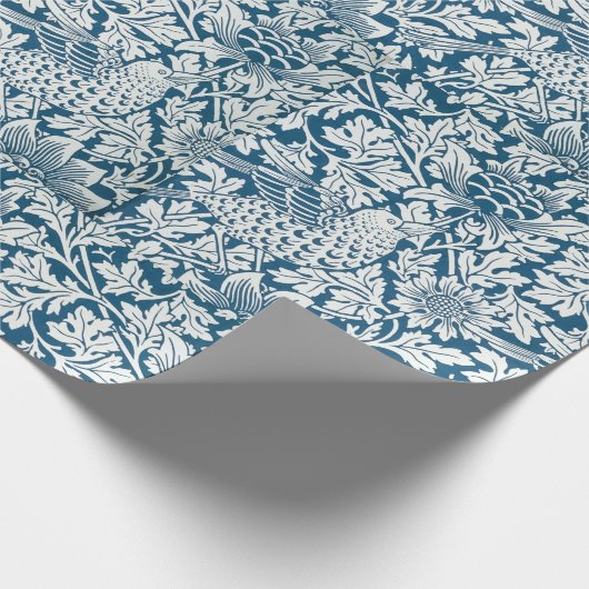 William Morris  Flowers Vogels Blauw Wit Cadeaupapier (Hoek)