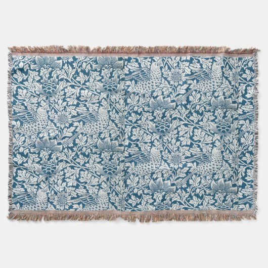 William Morris  Flowers Vogels Blauw Wit Deken (Voorkant)