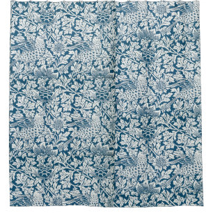 William Morris Flowers Vogels Blauw Wit Douchegordijn