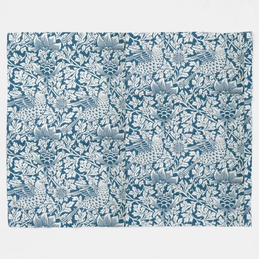 William Morris  Flowers Vogels Blauw Wit Fleece Deken (Voorkant (Horizontaal))
