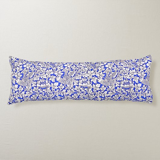 William Morris Flowers Vogels Blauw Wit Lichaamskussen (Voorkant)