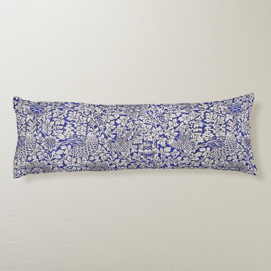 William Morris  Flowers Vogels Blauw Wit Lichaamskussen (Achterkant)