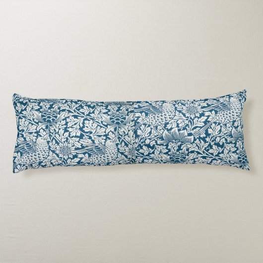 William Morris  Flowers Vogels Blauw Wit Lichaamskussen (Achterkant)