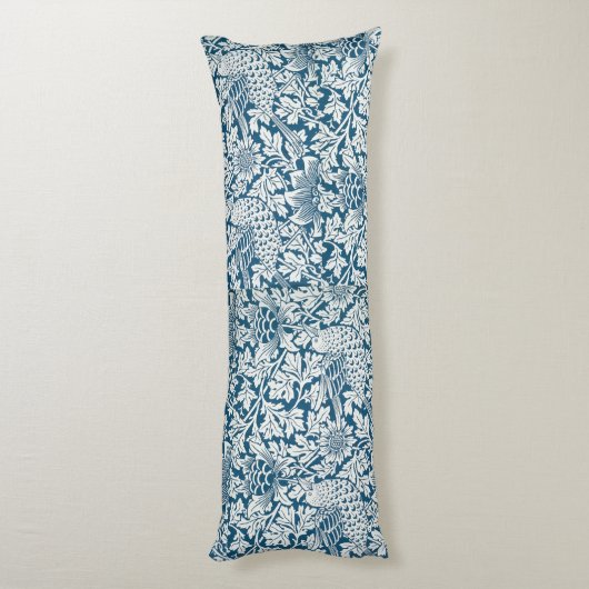 William Morris  Flowers Vogels Blauw Wit Lichaamskussen (Achterkant (Verticaal))