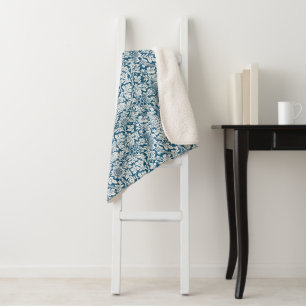 William Morris Flowers Vogels Blauw Wit Sherpa Deken