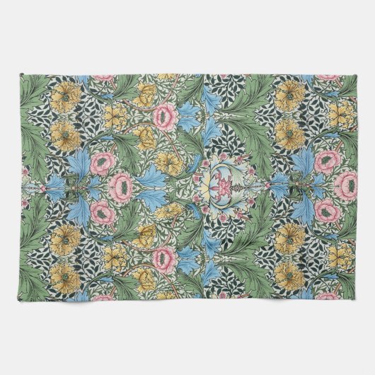 William Morris  Flowers Yellow Blue Theedoek (Horizontaal)