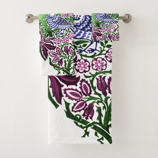 William Morris Folk Art Birds Bloemen Eikels Bad Handdoek (Insitu)
