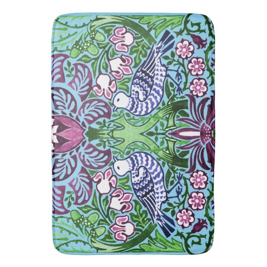 William Morris Folk Art Birds Bloemen Eikels Badmat (Voorkant Verticaal)