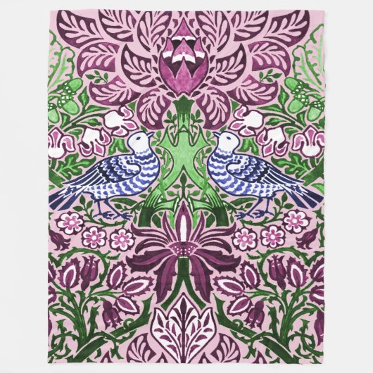 William Morris Folk Art Birds Bloemen Eikels Fleece Deken (Voorkant)