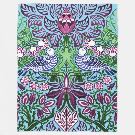 William Morris Folk Art Birds Bloemen Eikels Fleece Deken (Voorkant)
