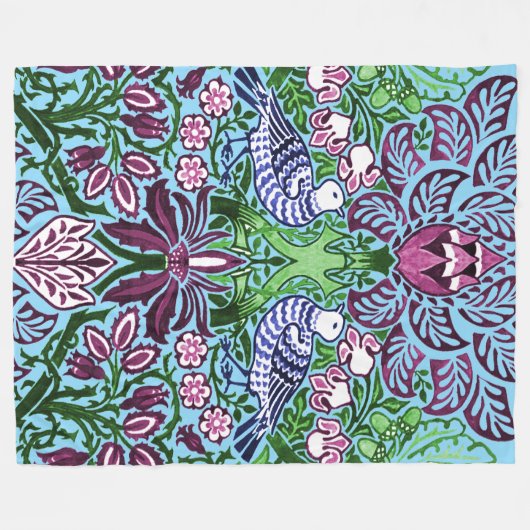 William Morris Folk Art Birds Bloemen Eikels Fleece Deken (Voorkant (Horizontaal))