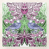 William Morris Folk Art Birds Bloemen Eikels Glazen Onderzetter (Voorkant)