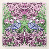William Morris Folk Art Birds Bloemen Eikels Glazen Onderzetter (Voorkant)
