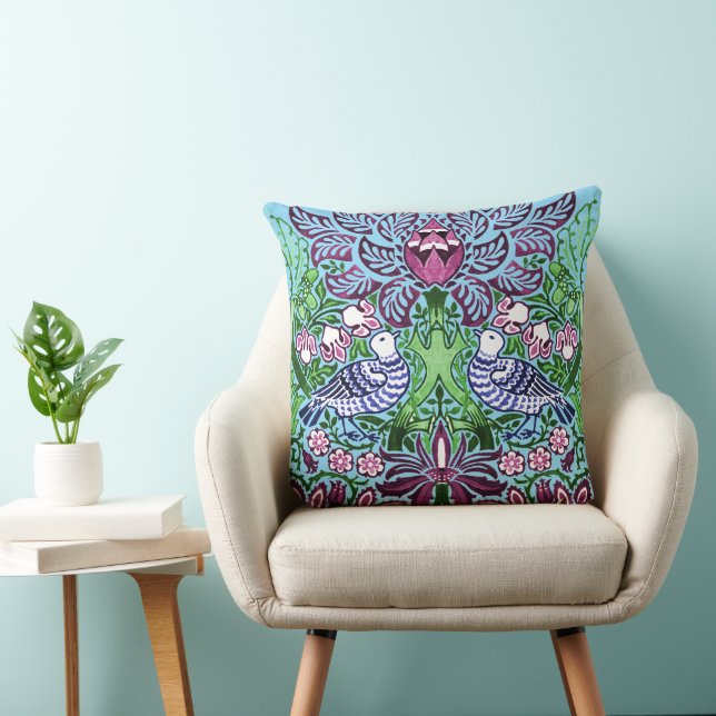 William Morris Folk Art Birds Bloemen Eikels Kussen (Stoel)