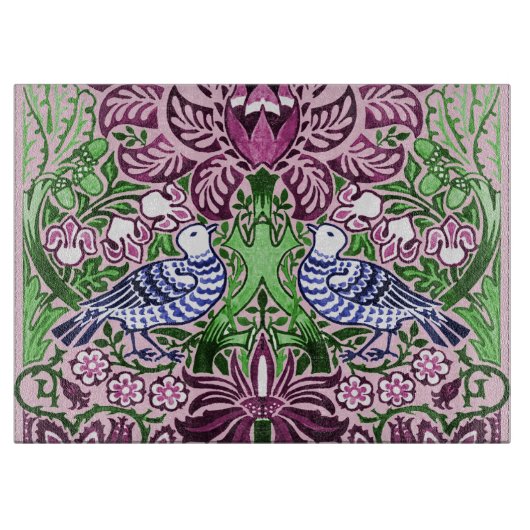 William Morris Folk Art Birds Bloemen Eikels Snijplank (Voorkant)