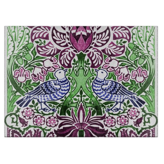 William Morris Folk Art Birds Bloemen Eikels Snijplank (Voorkant)