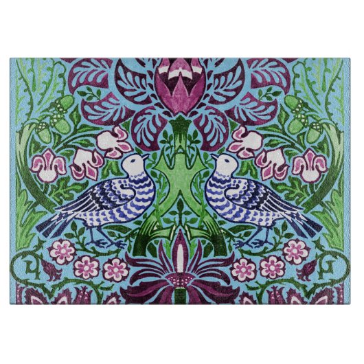 William Morris Folk Art Birds Bloemen Eikels Snijplank (Voorkant)