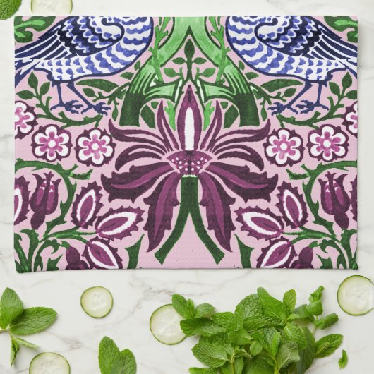 William Morris Folk Art Birds Bloemen Eikels Theedoek (Gevouwen)