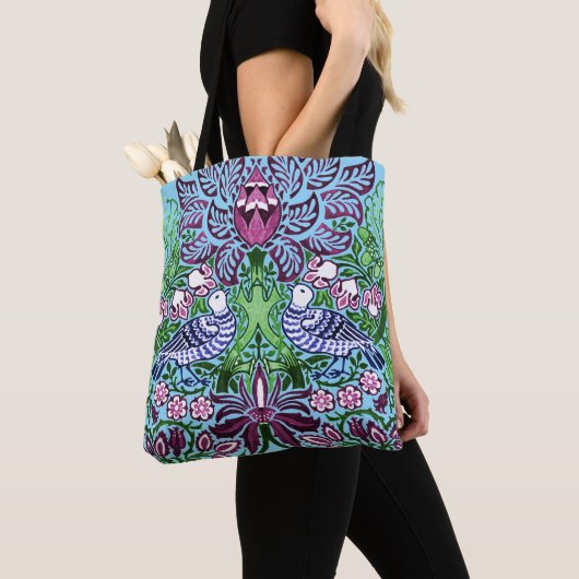 William Morris Folk Art Birds Bloemen Eikels Tote Bag (Dichtbij)