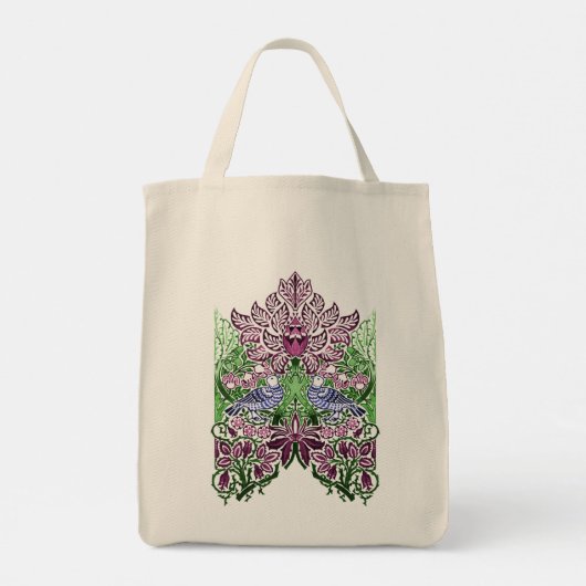 William Morris Folk Art Birds Bloemen Eikels Tote Bag (Achterkant)