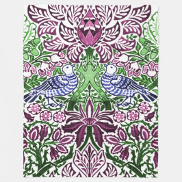 William Morris Folk Art Birds Flowers Acorns Fleece Deken