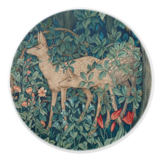 William Morris Forest Deer Floral Tapestry Keramische Knop (Voorkant)