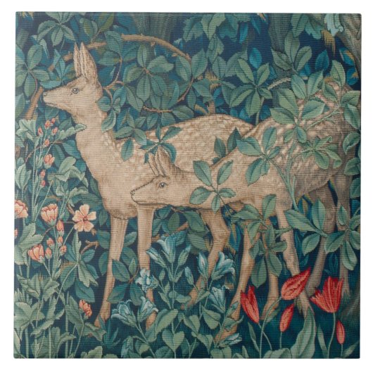 William Morris Forest Deer Floral Tegeltje (Voorkant)