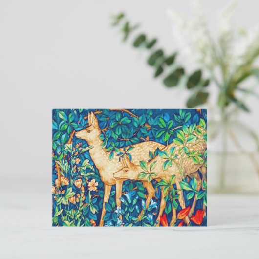 William Morris Forest Deer Tapestry Print Briefkaart (Staand voorkant)