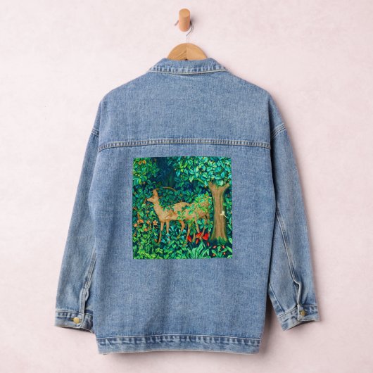 William Morris Forest Deer Tapestry Print Denim Jacket (Hangar)
