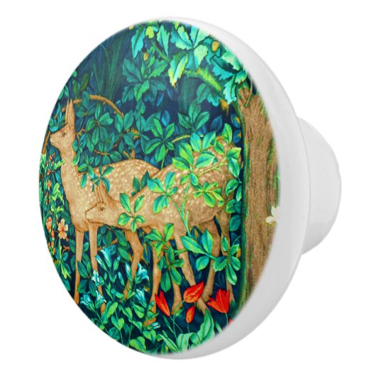 William Morris Forest Deer Tapestry Print Keramische Knop (Rechts)