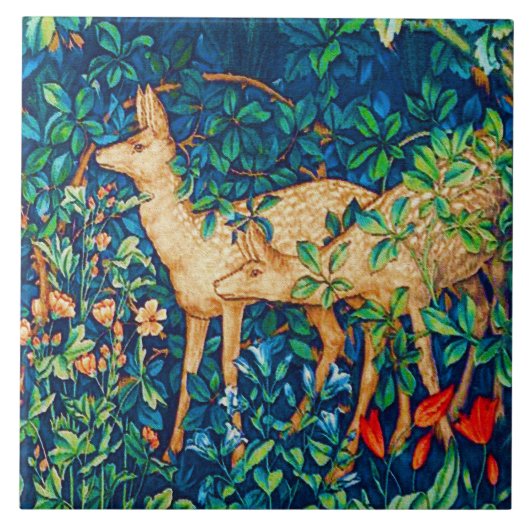 William Morris Forest Deer Tapestry Print Tegeltje (Voorkant)