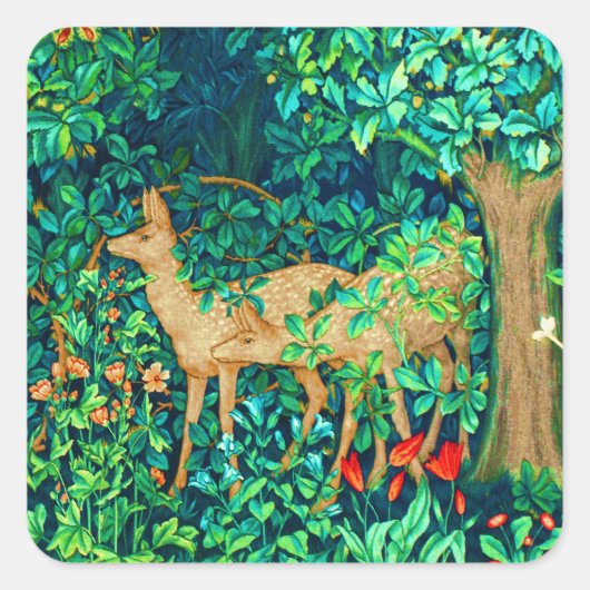 William Morris Forest Deer Tapestry Print Vierkante Sticker (Voorkant)