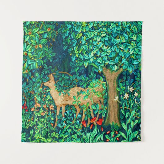William Morris Forest Deer Tapestry Print Wandkleed (Voorkant)