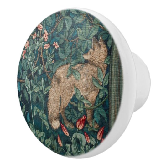 William Morris Forest Fox Floral Tapestry Keramische Knop (Rechts)