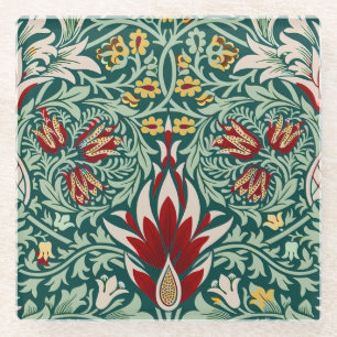 William Morris Forest Groen Bloemendessin Behang Glazen Onderzetter