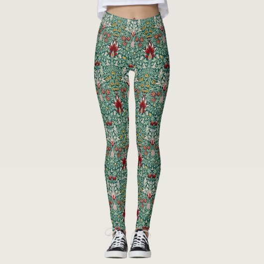 William Morris Forest Groen Bloemendessin Behang Leggings (Voorkant)