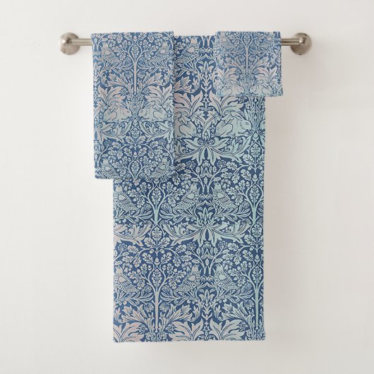 William Morris Forest Rabbit Bird Foliage Blue Bad Handdoek (Insitu)