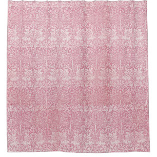 William Morris Forest Rabbit Bird Foliage Pink Douchegordijn