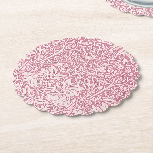 William Morris Forest Rabbit Bird Foliage Pink Kartonnen Onderzetters (Gekanteld)