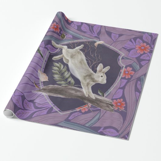 William Morris Forest Rabbit Floral Art Nouveau Cadeaupapier (Uitgerold)