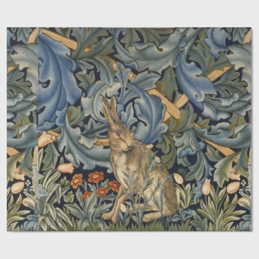 William Morris Forest Rabbit Floral Art Nouveau Cadeaupapier (Vlak)