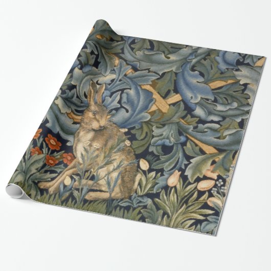 William Morris Forest Rabbit Floral Art Nouveau Cadeaupapier (Uitgerold)