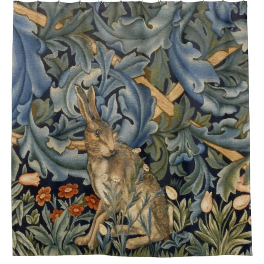 William Morris Forest Rabbit Floral Art Nouveau Douchegordijn (Voorkant)
