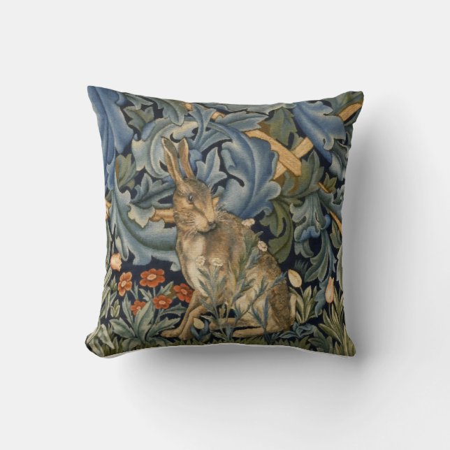 William Morris Forest Rabbit Floral Art Nouveau Kussen (Voorkant)