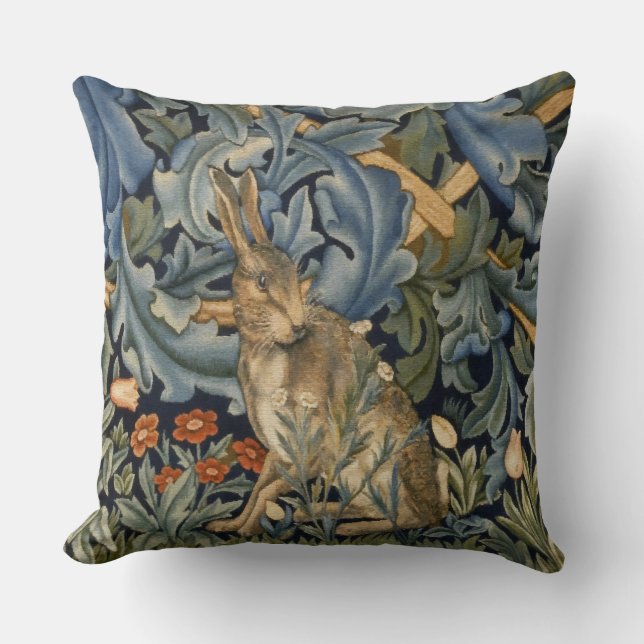William Morris Forest Rabbit Floral Art Nouveau Kussen (Voorkant)