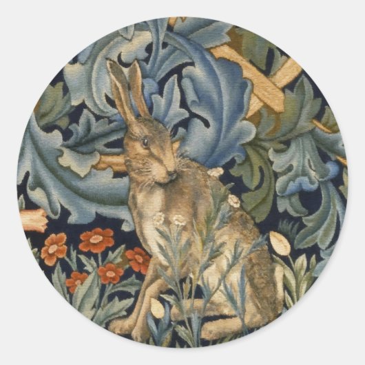 William Morris Forest Rabbit Floral Art Nouveau Ronde Sticker (Voorkant)