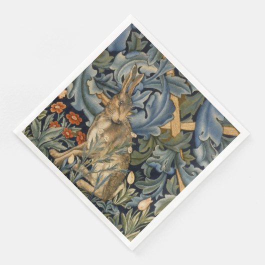 William Morris Forest Rabbit Floral Art Nouveau Servet (Hoek)